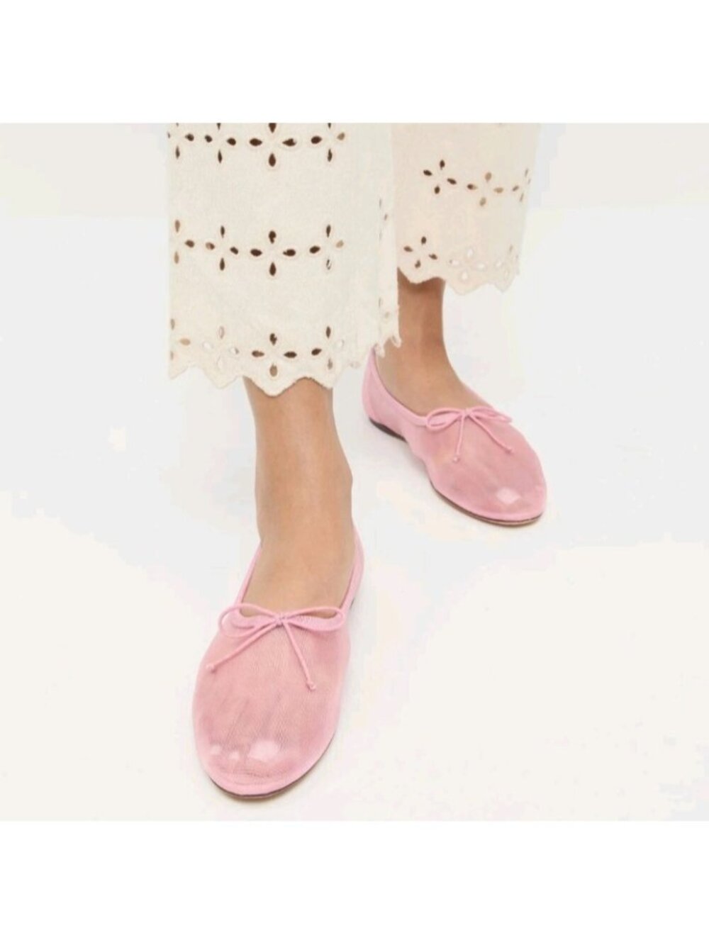 Loeffler Randall Pink Mesh Ballet Flats Women’s  9B Sheer Bow Slip On Balletcore